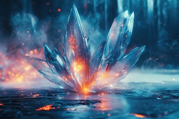 Surreal abstract objects emerging from a minimalist background, with glowing accents, digital fragments, and subtle lighting effects creating a dreamlike presentation.