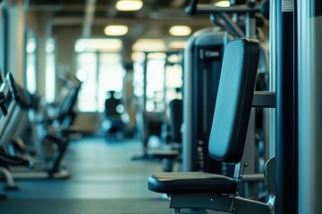 Empty gym fitness equipment awaiting users in a bright indoor space