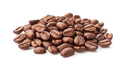 Naklejka premium Fresh coffee beans pile warm earthy lighting food photography cozy environment close-up view aromatic concept