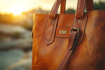 premium leather accessory embodies refinement and timeless appeal with its buttery finish reflecting sunlight in dazzling brilliance  
