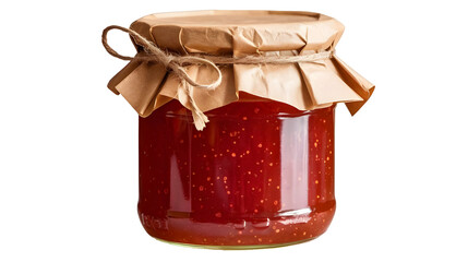 Homemade Raspberry Jam in Glass Jar Transparent on White Background.