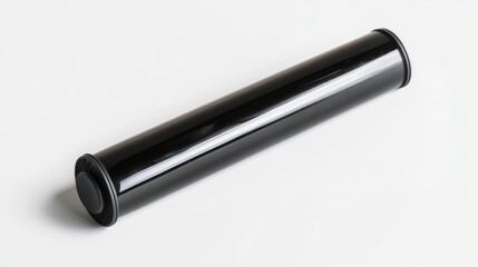 A sleek black tube stands out against a plain background. Its smooth finish reflects light beautifully. This object can serve many practical purposes. Generative AI