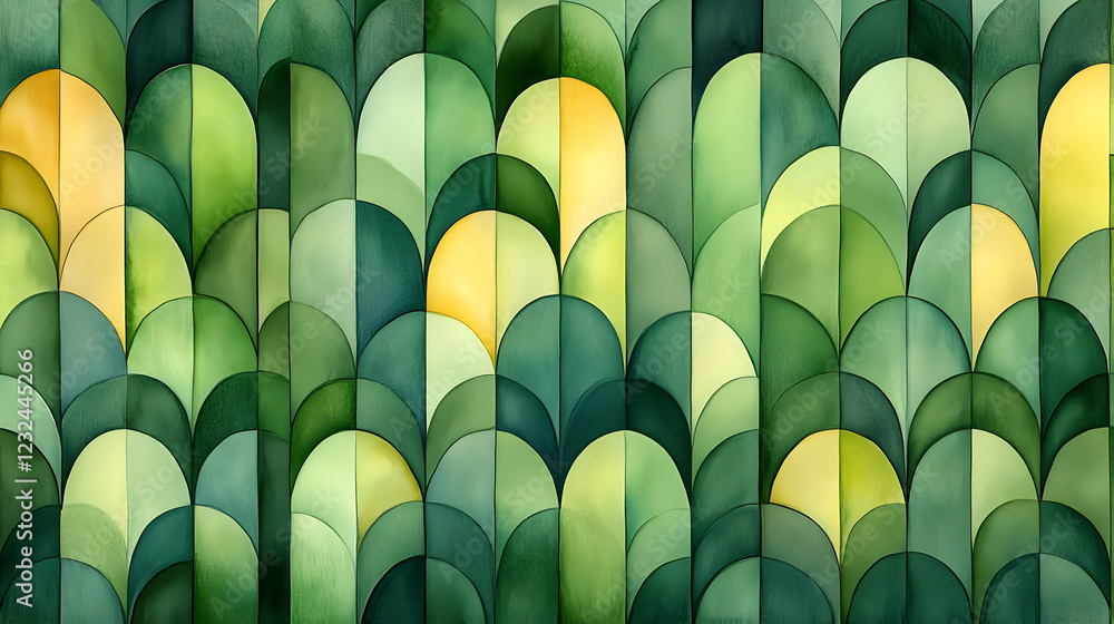 Poster abstract green and yellow pattern creates a visually appealing background with geometric shapes.