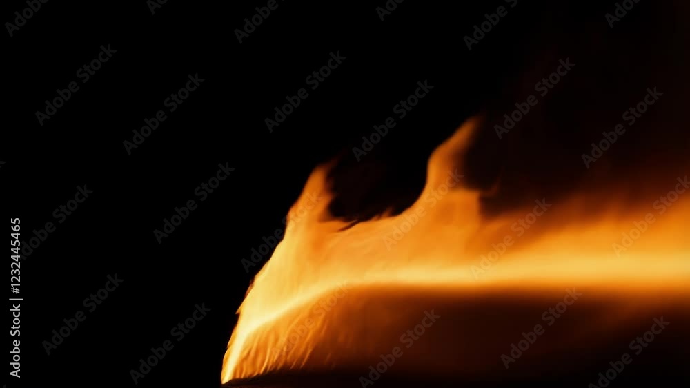 Poster realistic orange fire flames burning intensely on black background. creating dynamic visual effect w