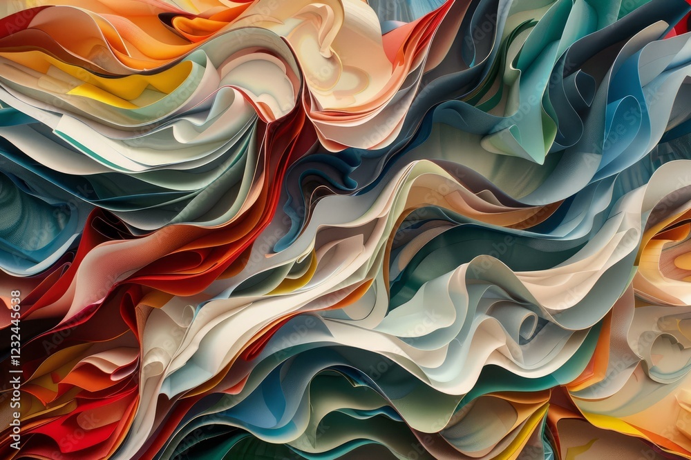 Poster wavy layers of colorful paper creating an abstract and vibrant design