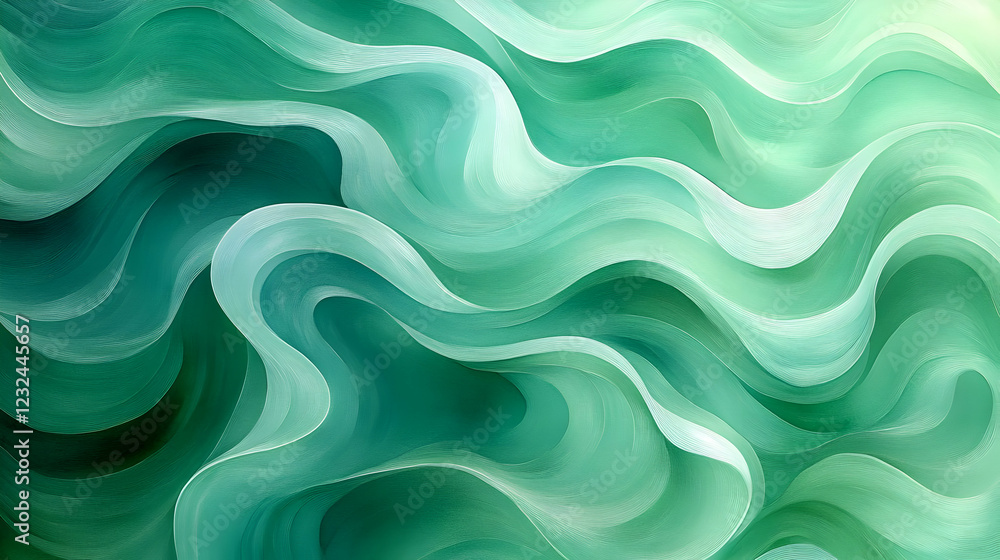 Poster abstract green wavy background flows smoothly with elegant curves and soft textures.