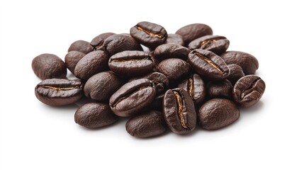Obraz premium Fresh coffee beans pile in warm earthy lighting indoor setting food photography cozy atmosphere