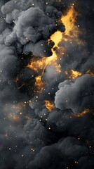 Fiery explosion, smoke plume, dark sky, disaster scene, emergency background