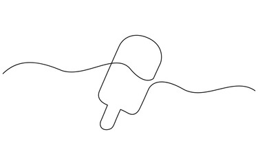 Obraz premium Ice cream bar continuous one line drawing vector illustration, One continuous line drawing of fresh ice cream stick. Single line art of delicious, sweet and juicy.