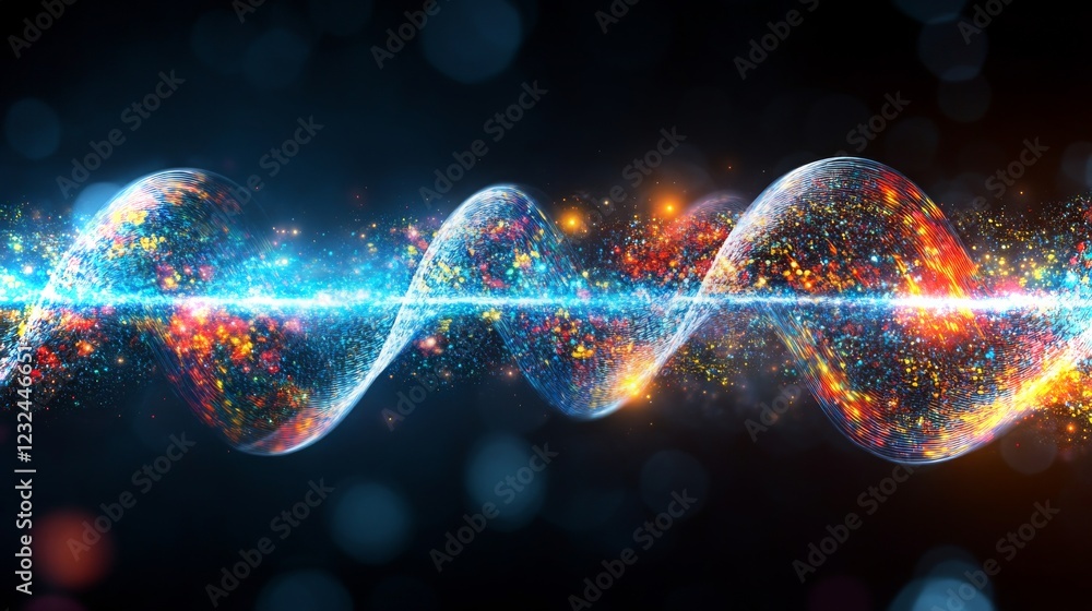 Poster dynamic visual representation of sound waves with vibrant colors and patterns in 4k resolution