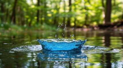 Naklejka premium Water Droplet Impacting Calm Forest Pond