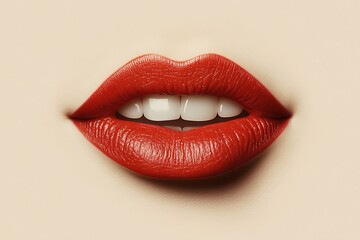 A close-up of beautiful red lips with a bright smile showing white teeth