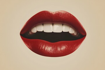 A close-up of beautiful red lips with a bright smile showing white teeth