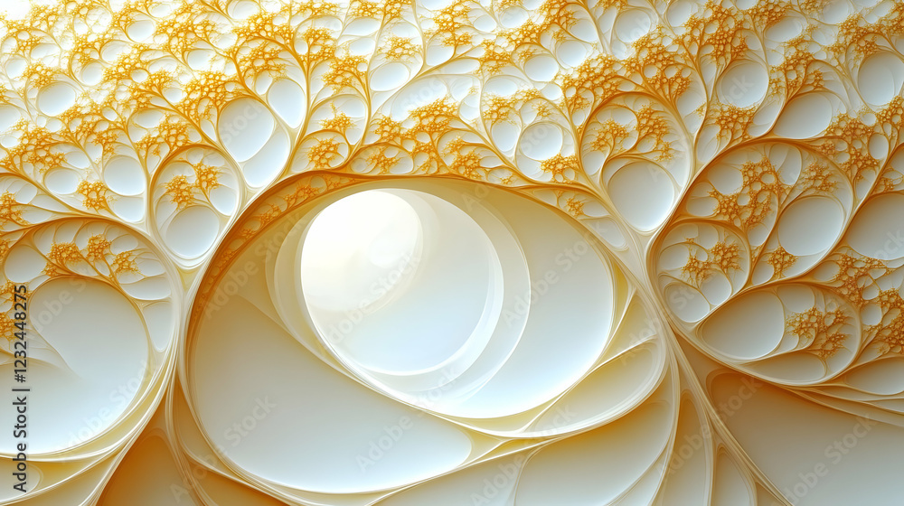 Poster abstract golden fractal art creates intricate patterns with light and shadow