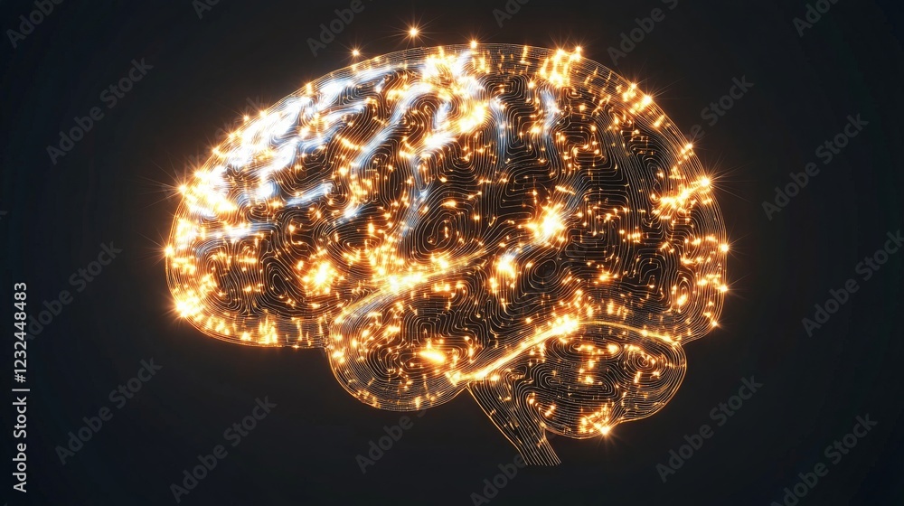 Aufkleber exploring the neural connections and activity in a stylized representation of the human brain