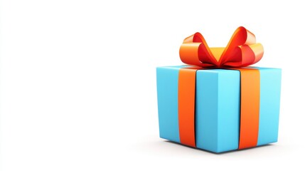 Obraz premium Bright Blue Gift Box with Orange Ribbon on White Background