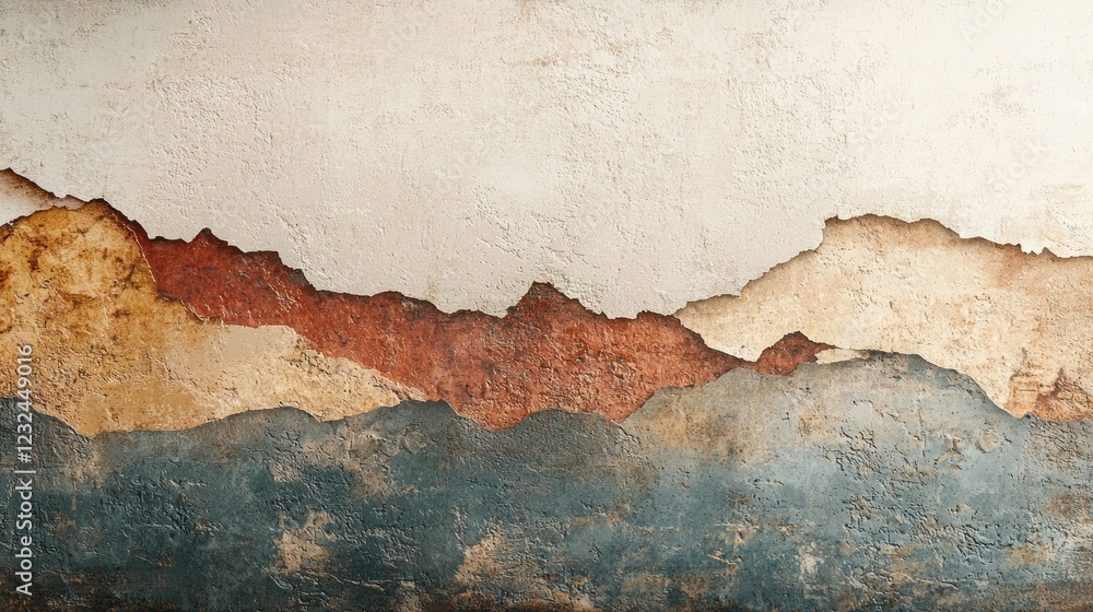 Poster the artwork showcases an intricate interplay of muted earth tones, with textured layers blending sea