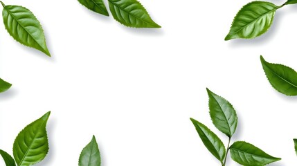 Naklejka premium Green Leaf Arrangement on White Background for Fresh Nature Theme