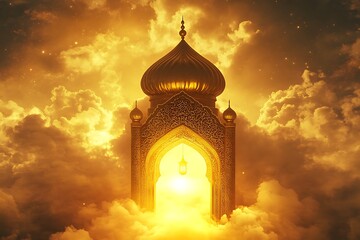 Fototapeta premium Golden Gateway to Paradise: Islamic Architectural Design