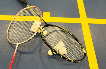 badminton racket with white strings