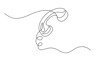 One line drawing of isolated vector object telephone receiver. Vintage retro telephone communication concept, Old telephone one line drawing continuous design minimalism. Retro phone vector.