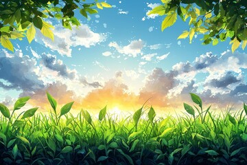 Fototapeta premium Textured paper provides the base for this hand painted abstract watercolor landscape