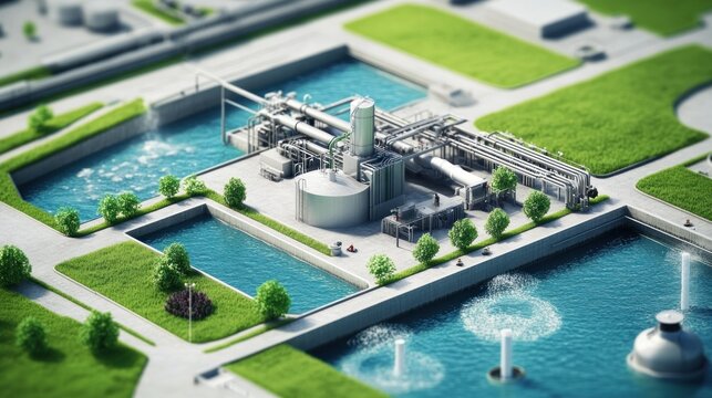 Modern Sustainable Water Treatment Plant: Aerial View of Eco-Friendly Facility