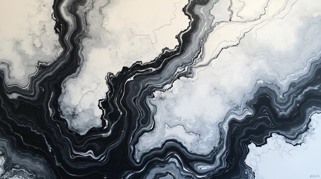 Black alcohol ink paint stroke flowing on white background. Watercolor splash, painting effect. Marble style. Abstract art design. Smoke or marble canvas texture