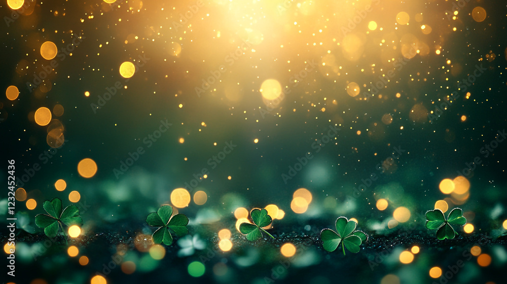 Poster Celebrate St. Patrick's Day with sparkling clovers and shimmering lights creating a magical atmosphere