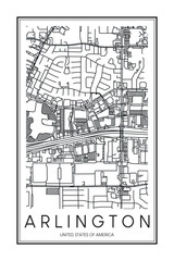 Obraz premium Printable downtown road map poster of the USA city of ARLINGTON on solid white background with city name