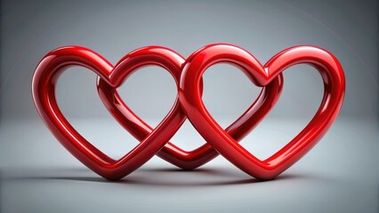 Two red hearts intertwining