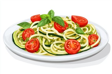 Illustration of fresh pasta with tomatoes