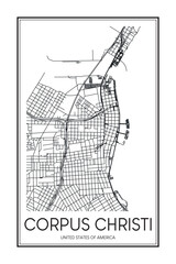 Printable downtown road map poster of the USA city of CORPUS CHRISTI on solid white background with city name