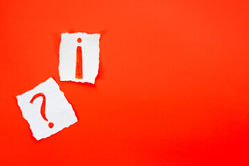 question mark on paper, exclamation mark isolated on red background, background for confusion,...