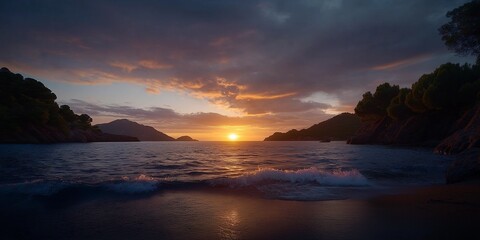 A beautiful sunset over the ocean with a calm and peaceful mood