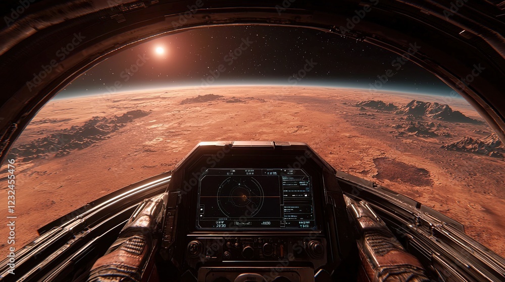 Poster exploring the martian landscape a sci-fi hud view from a spacesuit outer space digital art cosmic pe