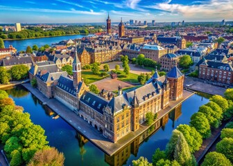Binnenhof, Ridderzaal & Hofvijver Lake: Dutch Parliament Meeting Place Stock Photo