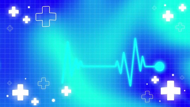 Background healthcare Heartbeat lines animation and plus shape vector background created with computer graphics. green and blue color wave and grid . healthcare footage 4k