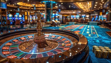 Fototapeta premium A Close Up View of a Casino Roulette Wheel