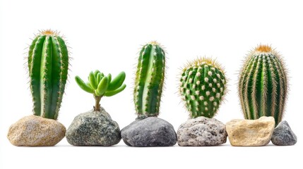 Group of Various Succulent and Cactus Plants on Stones Background