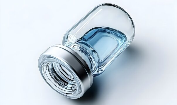 Vial of medicine, tilted, on white background; medical research, healthcare