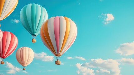 Colorful hot air balloons soaring against blue sky nature scene aerial view vibrant adventure
