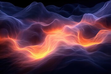 Vibrant waves of light and color flow through a surreal landscape at night