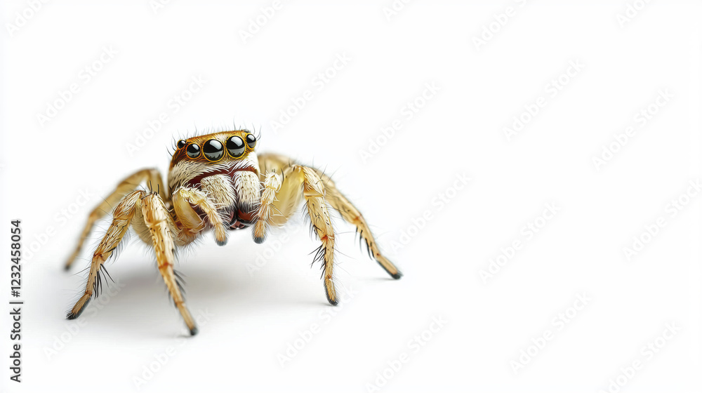 Poster close up of small spider with detailed features and light background, showcasing its unique characte