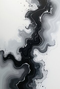 Black alcohol ink paint stroke flowing on white background. Watercolor splash, painting effect. Marble style. Abstract art design. Smoke or marble canvas texture