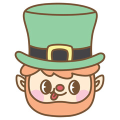 cute kawaii Groovy Retro Leprechaun face outline cartoon doodle illustration