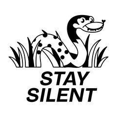 Snake character with stay silent text, glyph sticker 

