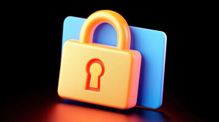 Colorful 3D Illustration of Padlock Over Blank Credit Card Concept