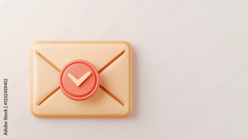 Aufkleber 3d render of email icon with checkmark on neutral background