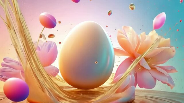 Vibrant easter egg with floral splash on water for spring celebration design